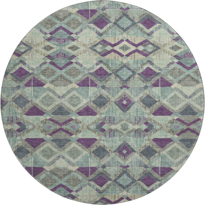 Premium Machine Washable Kumbhar AMF1308 Geometric Rug, Round 8'
