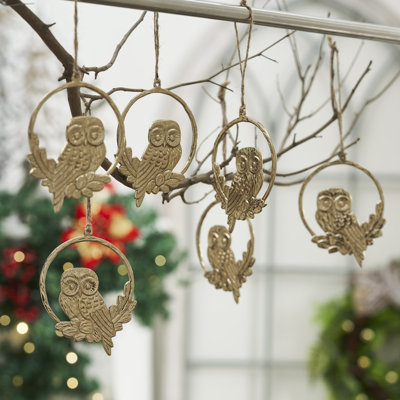 Ensemble de 6 ornements en métal Golden Owl