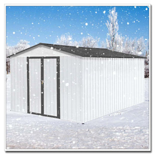 Abri de jardin en métal 12 pi x 10 pi entreposage extérieur blanc et gris