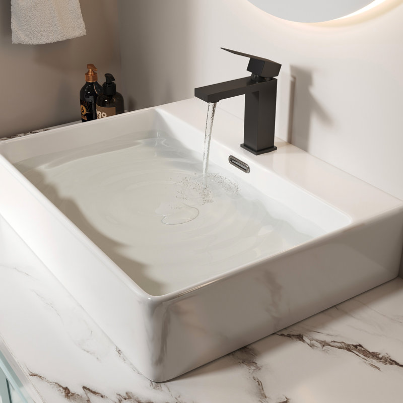 7.09-Inch Single Handle Bathroom Sink Faucet With Matt Black Finish, Straight Spout, 1.2 Gpm Flow Rate, Stain , Ss304 Construction, Smooth Ceramic Cartridge, Brushed Gold Water Lines, Deck-Mounted,