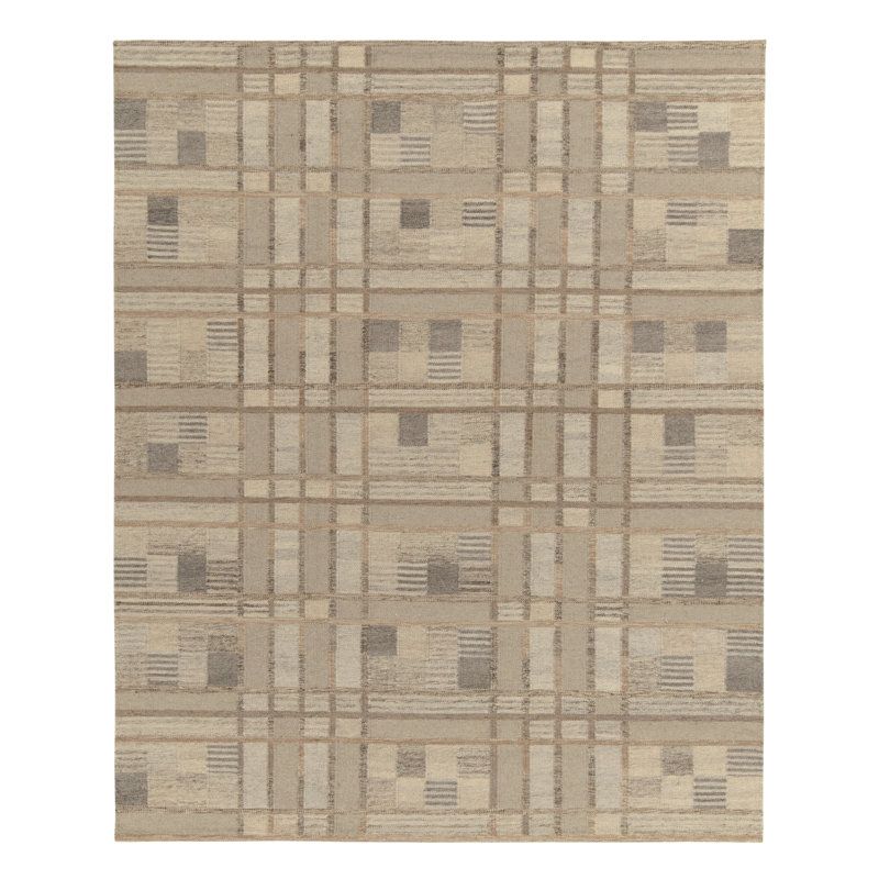 Scandinavian Rug In Beige-Brown Geometric Pattern By Rug & Kilim, Rectangle 10' x 14'