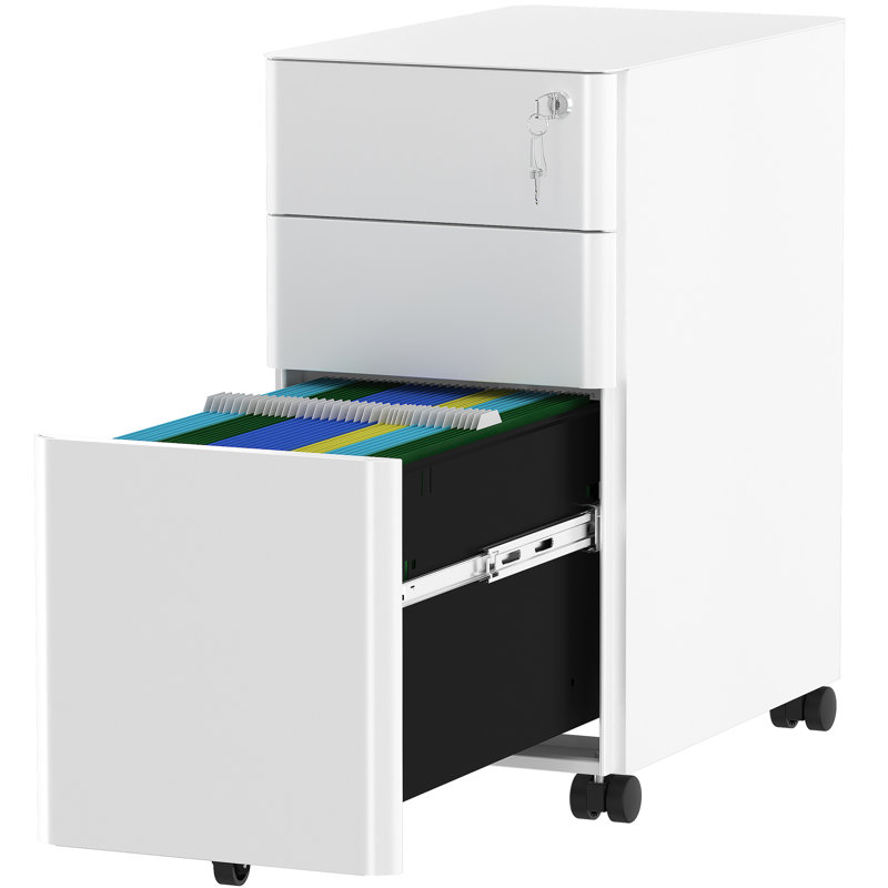 11.8" Wide 3 -Drawer Mobile Steel Vertical Filing Cabinet, White