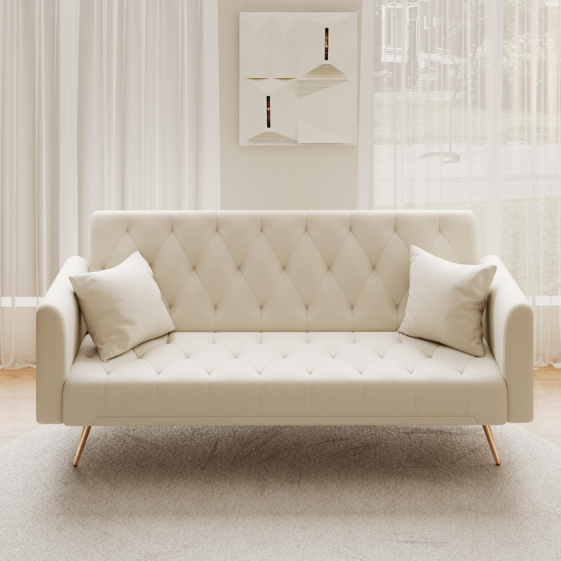 Canapé convertible Cathal, Velours beige