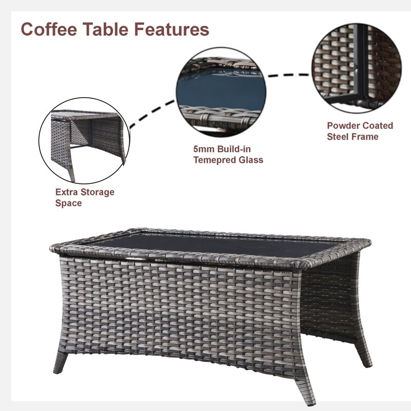 Kenji Wicker 7 - Person Patio Conversation Set with Cushions, Gray