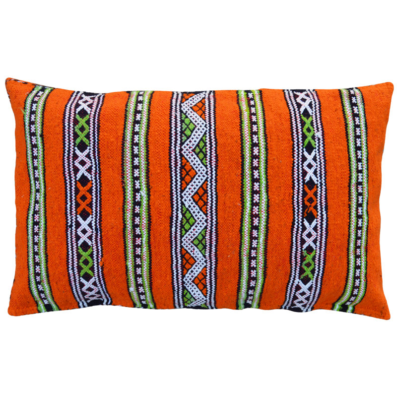 Lumbar Pillow Cover & Insert, 17" H x 30" W, Down, Orange/Green/Black