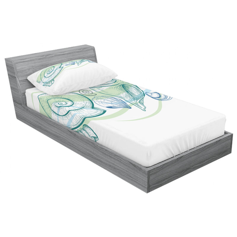 Seashells Microfiber Sheet Set, Twin Sheet Set with Fitted Sheet