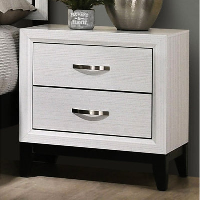 Table de chevet de chambre à coucher 1pc, design contemporain blanc à deux tons avec deux tiroirs et pieds en bois, bois d'ingénierie, l 23,5 po x P 16,5 po H 25 po
