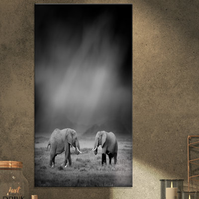«2 African Elephant in Dark Artwork», reproduction d'impression sur toile tendue