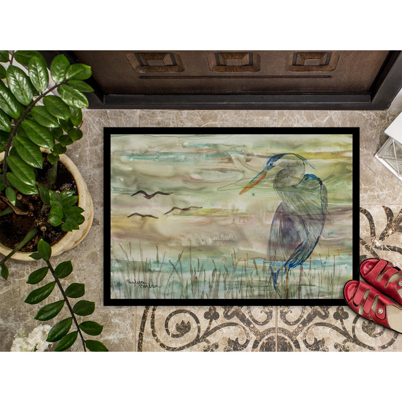 Tapis de porte d’extérieur anti-dérapant à l’intérieur/extérieur héron coucher Isabella, Rectangle 1 pi 5 po x 2 pi 2 po