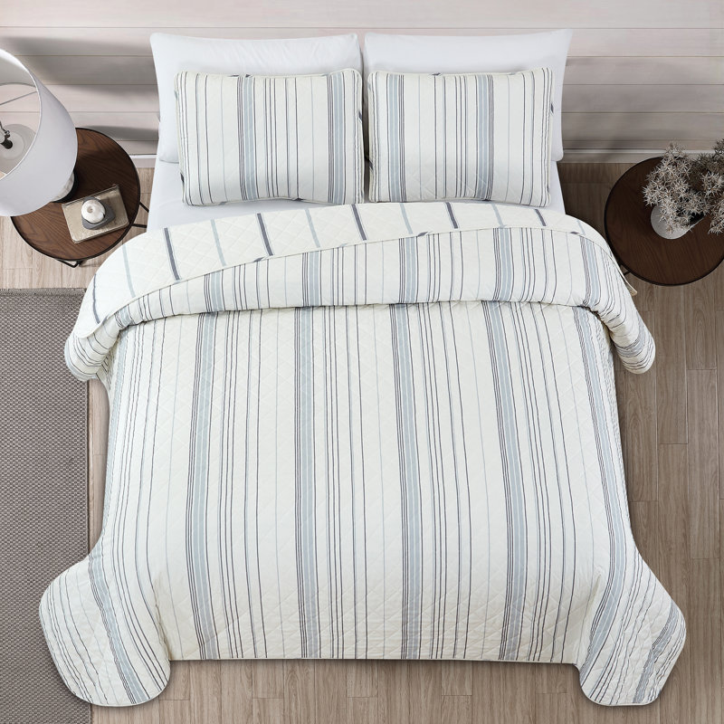 Ivory and Gray Reversible Microfiber Full Quilt Set