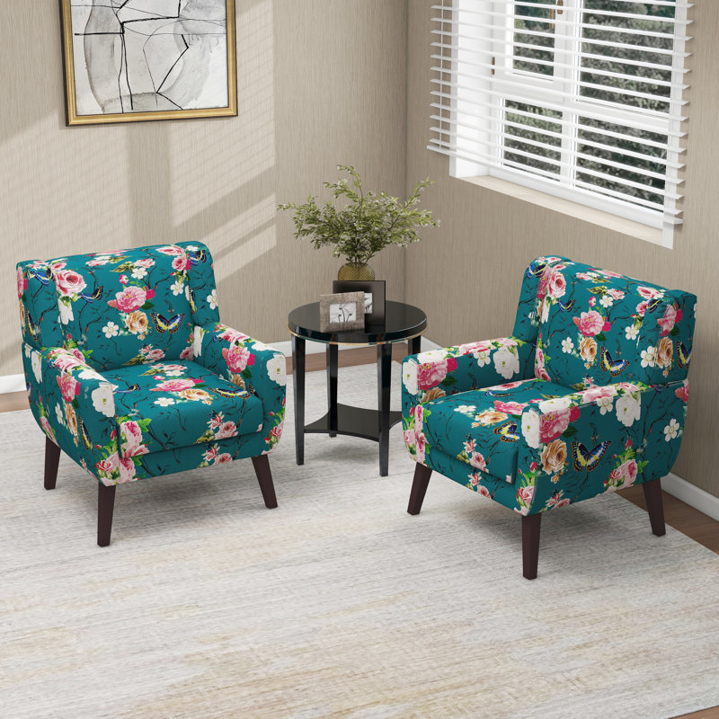 Jaqueze 73.4 Cm Wide Cotton Armchair, Blue/Pink Linen Blend