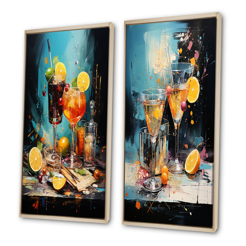 Expressive Taste Cocktail Harmony - ensemble de 2 impressions murales cocktails, Encadrement brun, H 40 po x l 41 po