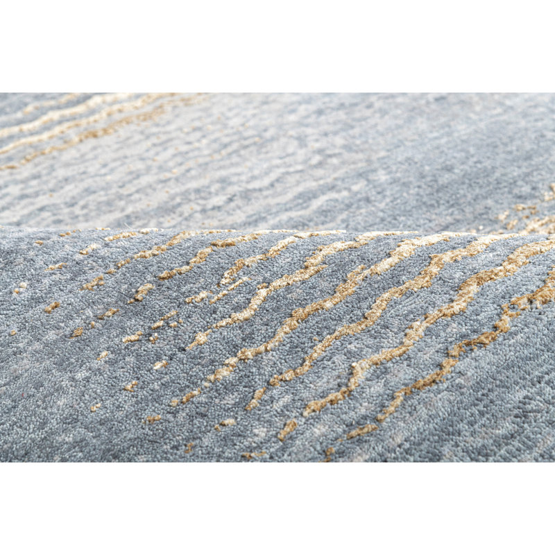 Handmade Silk and Wool Abstract Area Rug, Rectangle 9' x 12'
