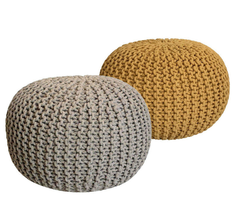 Iyana 55cm Wide Pouf Ottoman, Grey/Yellow