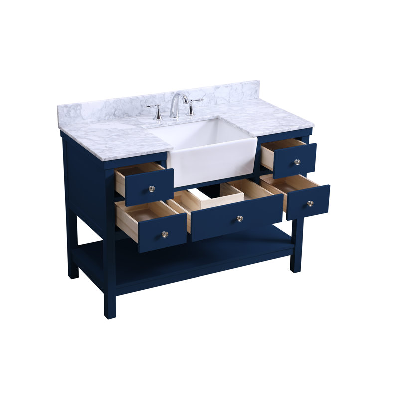 Moton 48'' Single Bathroom Vanity with Genuine Marble Top, Blue