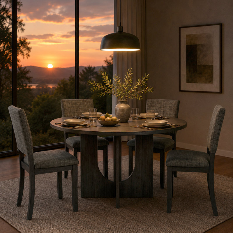 Modern 5-Piece Solid Wood Dining Table Sets For 4, Kitchen Table Set With 4 Upholstered Chairs, Dark Gray 