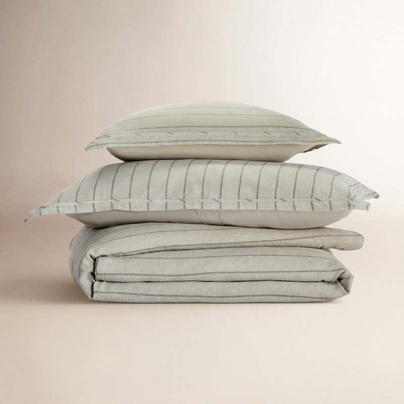 Eberly Striped Linen Duvet Cover, Natural, King Duvet Cover
