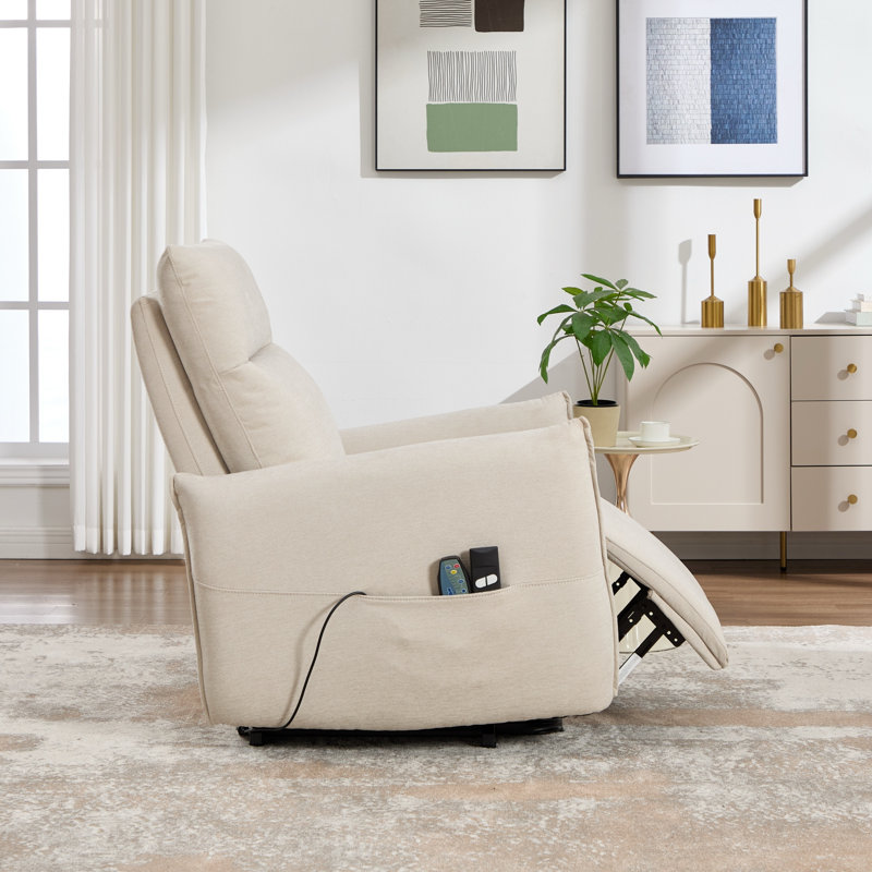 Fauteuil inclinable électrique de 33 po de large avec fauteuil chauffant et inclinable avec massage et chauffage, poche de rangement latérale, canapé rembourré en tissu pour salon