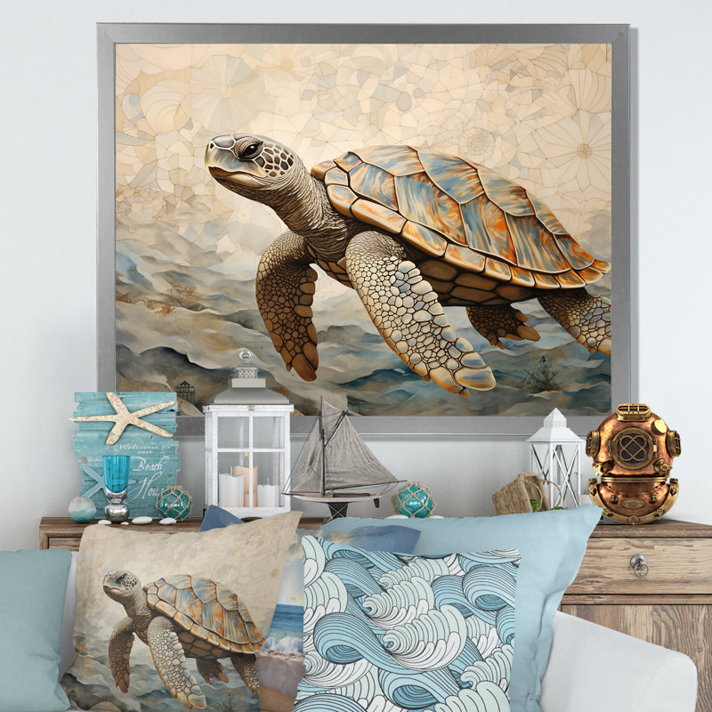 Minimalisme, tortue aventure I sur toile, Cadre simple argenté, H 12 po x l 20 po x P 1 po