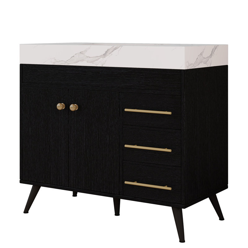 36" Freestanding Bathroom Vanity with Ceramic Sink and Faux Marble Top, White