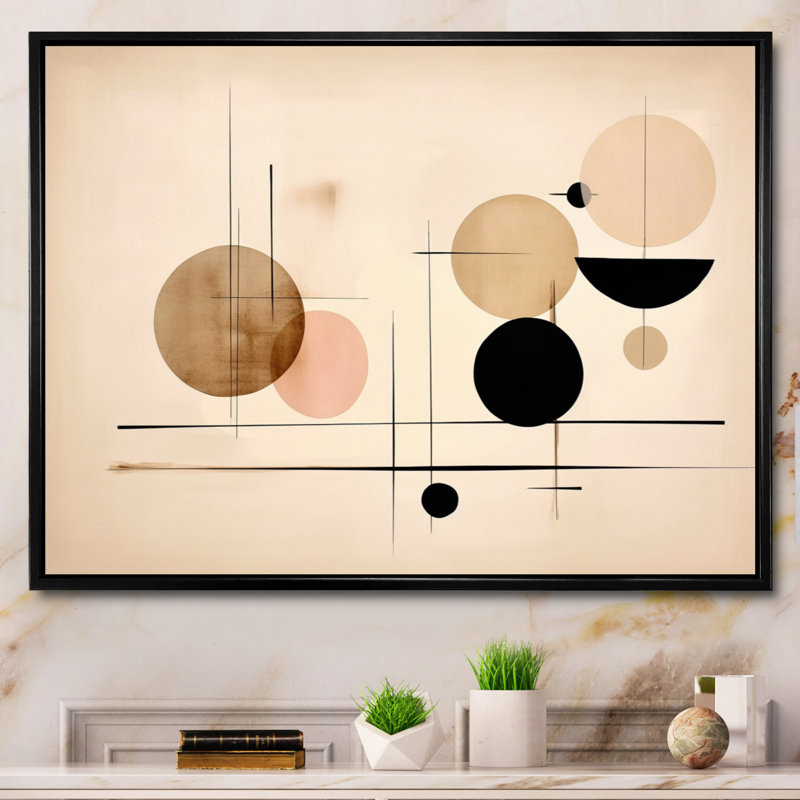 Beige géométrie en mouvement X, H 24 po x l 32 po x P 1 po, Cadre flottant noir
