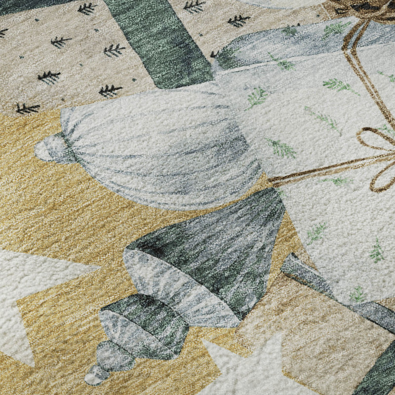 Premium Machine Washable Castillon AMF1825 Stars and Presents Holiday Rug, Rectangle 5' x 7'6"