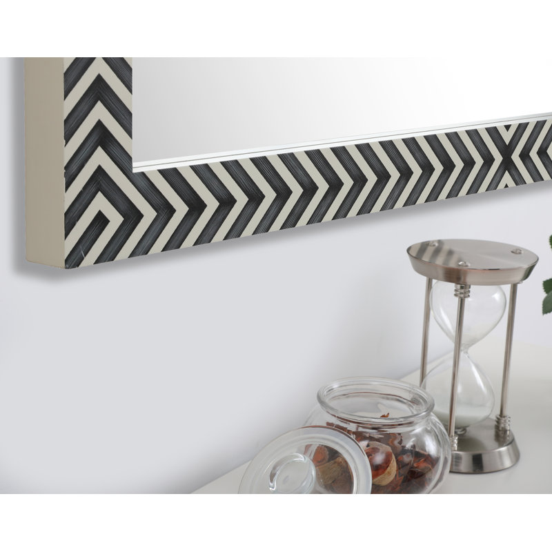 Chevron Patterned Black and White Wood Rectangular Mirror