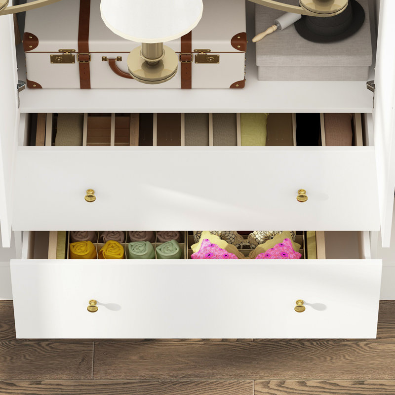 4-Door 2-Drawer Wardrobe With Mirror Panel, White