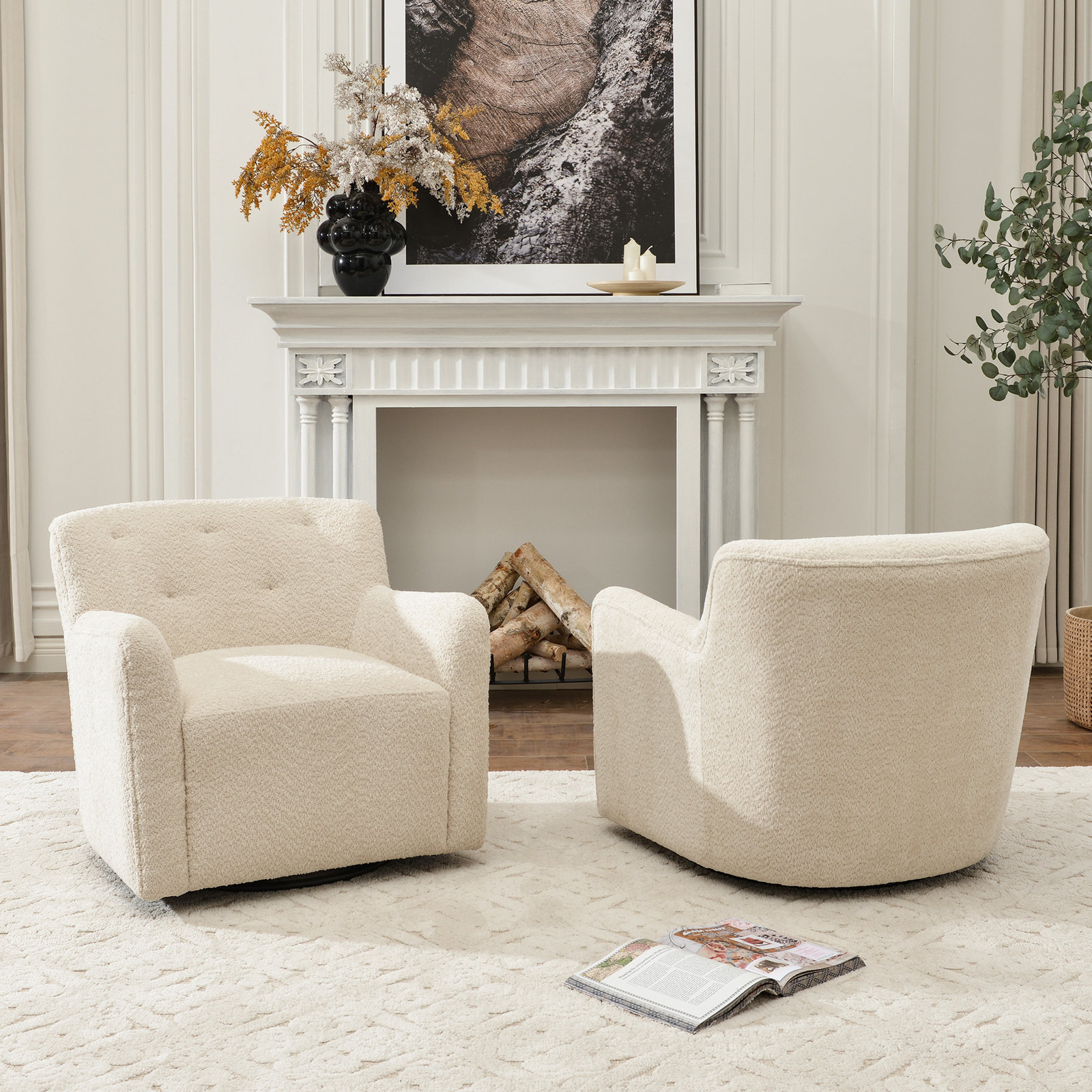 Fae Chenille Swivel Accent Chair, Natural Textured Chenille