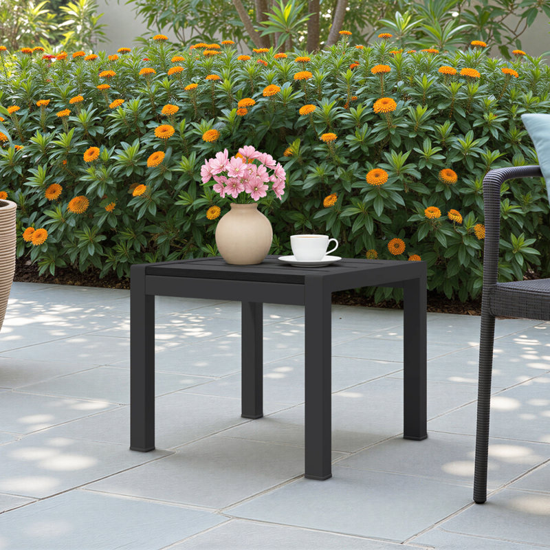 Aynura 16" W x 16" D Square Metal Outdoor Side Table, Black/Black