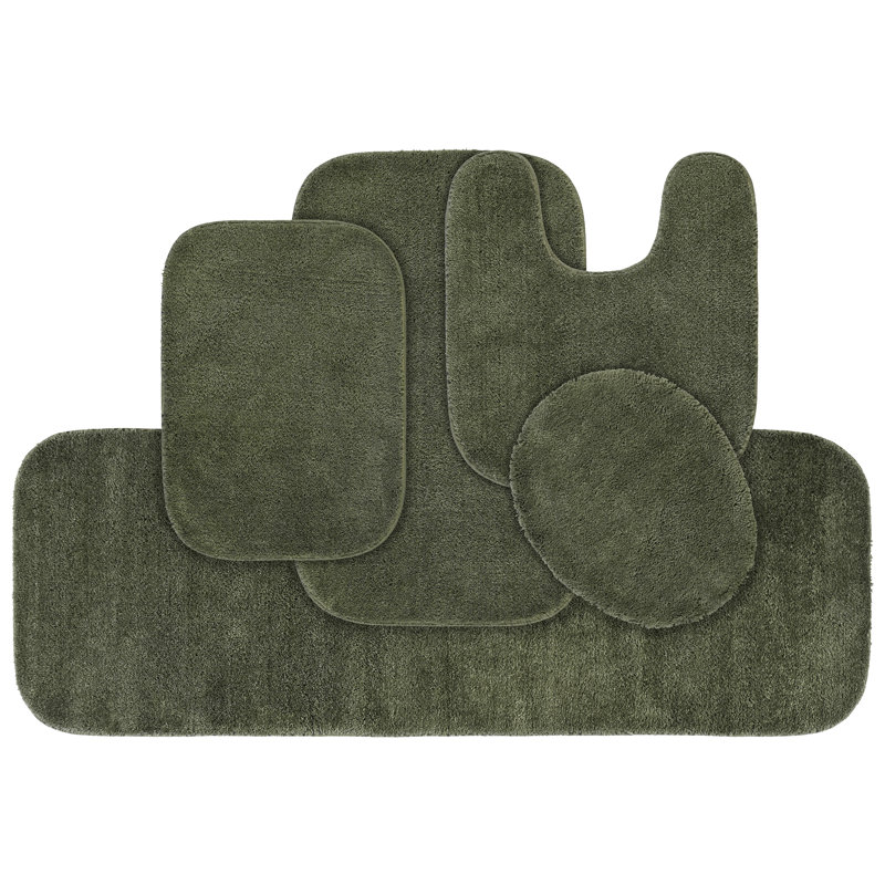 Mccluney Ultra Soft Traditional Nylon 5 Piece Bath Rug Set with Non-Slip Backing, Green