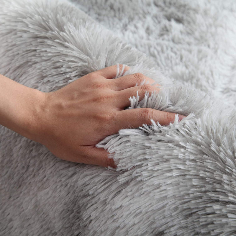 Tapis rayé à poils longs gris, Rectangle 6 pi x 9 pi
