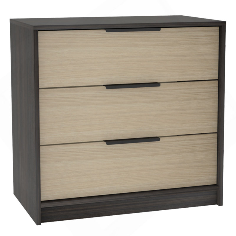 Commode 3 tiroirs Maryland, plateau supérieur, finition wengé / pin noir