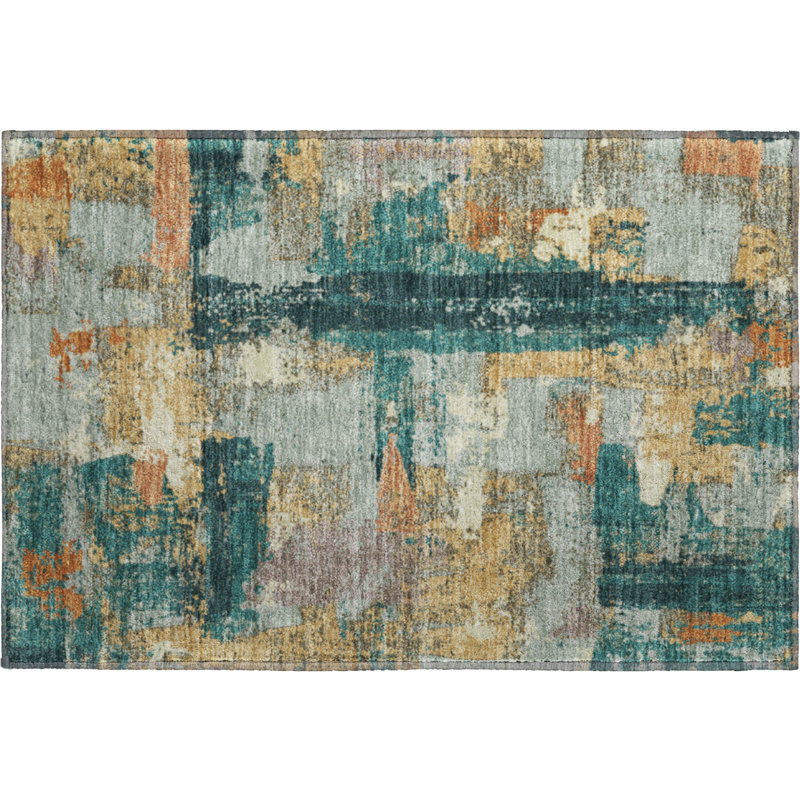 Tapis abstrait lavable à la machine de qualité supérieure Mayfield AMF2212, Écume de mer, écume de mer, 1 pi 8 po x 2 pi 6 po
