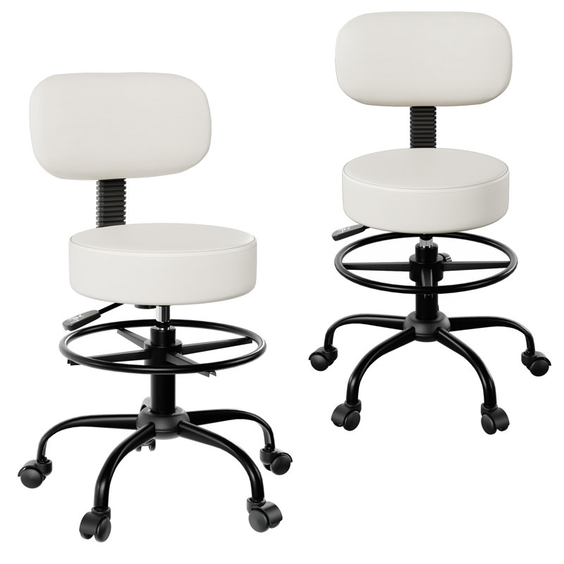 Adjustable Drafting Chair with Back Support Rolling Swivel Stool, White, 2