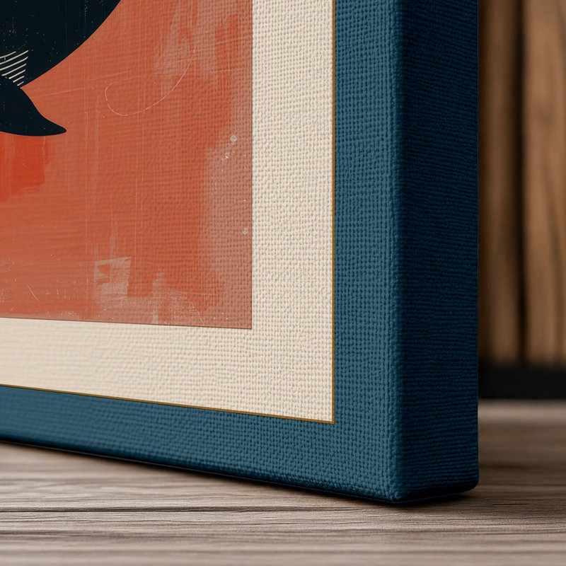 Whale in Geometry Mid-Century - Wrapped Canvas, 18x12 - 45.7 x 30.5 cm, Teal Border