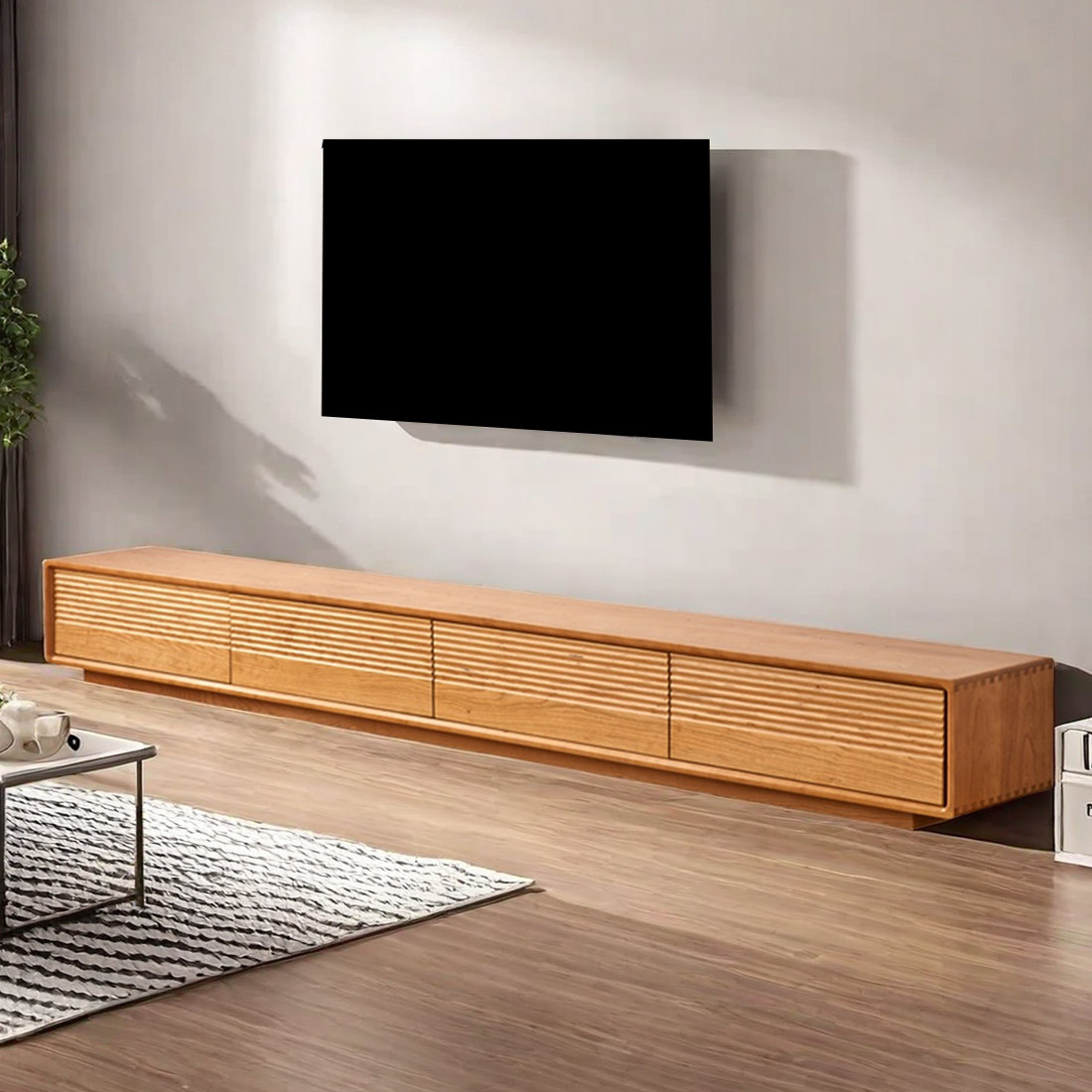 EXCEEB High Quality Cherry Wood TV Stand Solid Wood 110.2'' W Storage ...