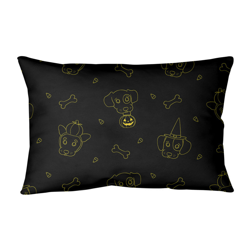 Coussin lombaire chiens halloween, Noir / Jaune