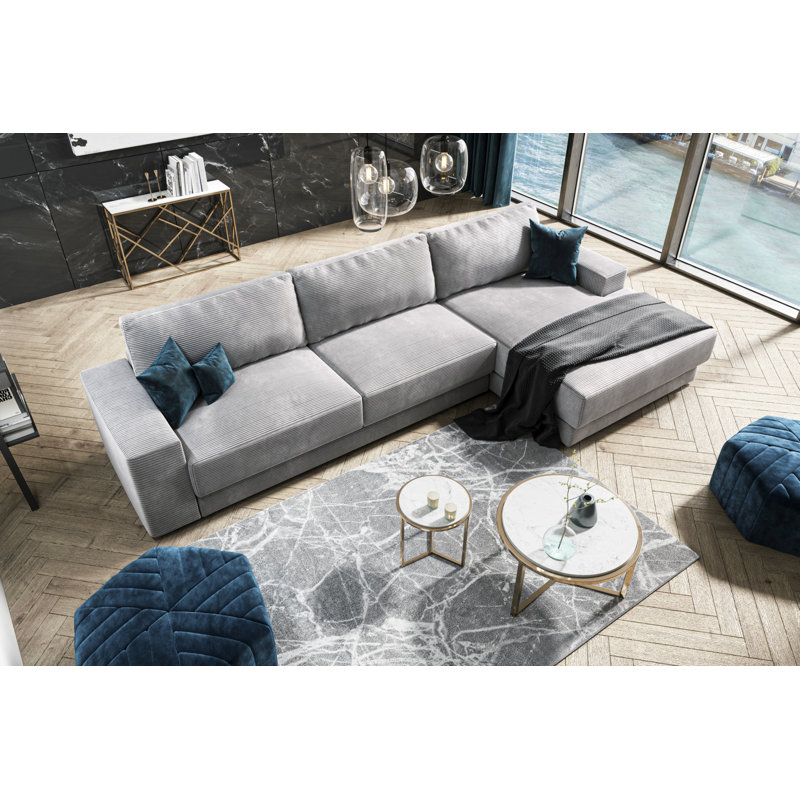 Donatella 6 Seater Sofa Bed, Right Hand Facing, Light Grey Corduroy