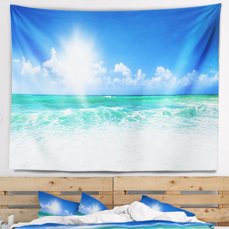 Photographie belle tapisserie blue beach Seascape, H 32 po x l 39 po
