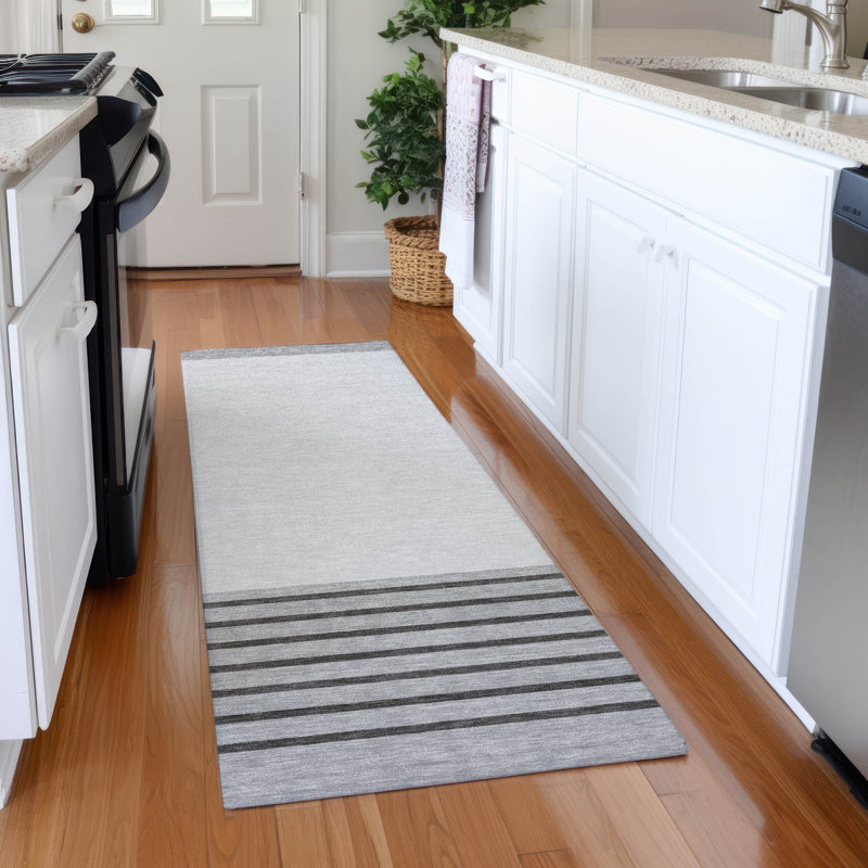 Premium Machine Washable Lyndhurst AMF995 Stripes Rug, Runner 2'3" x 7'6"