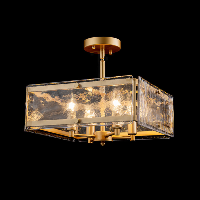 Kourtney 4-Light Farmhouse Modern Clear Glass Semi Flush Ceiling Light, Gold