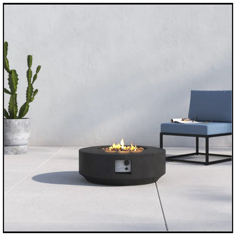 Table de foyer d'extérieur au gaz propane en béton armé durable H 11 po x l 30 po avec couvercle