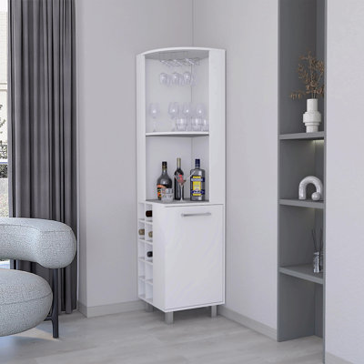 Corner Bar Cabinet With Glass Holder And Wine Rack