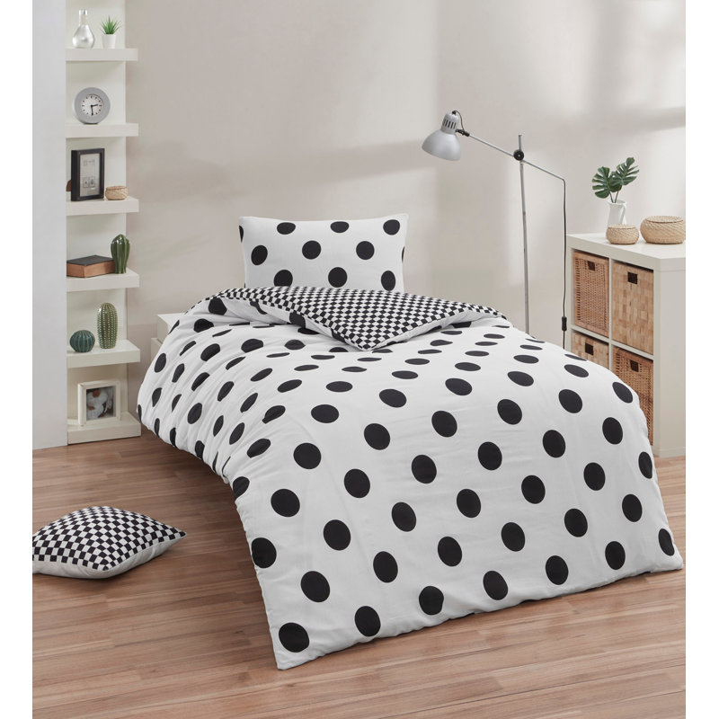 Ensemble de housse de couette en mélange de coton blanc / noir 2 pièces Gundy