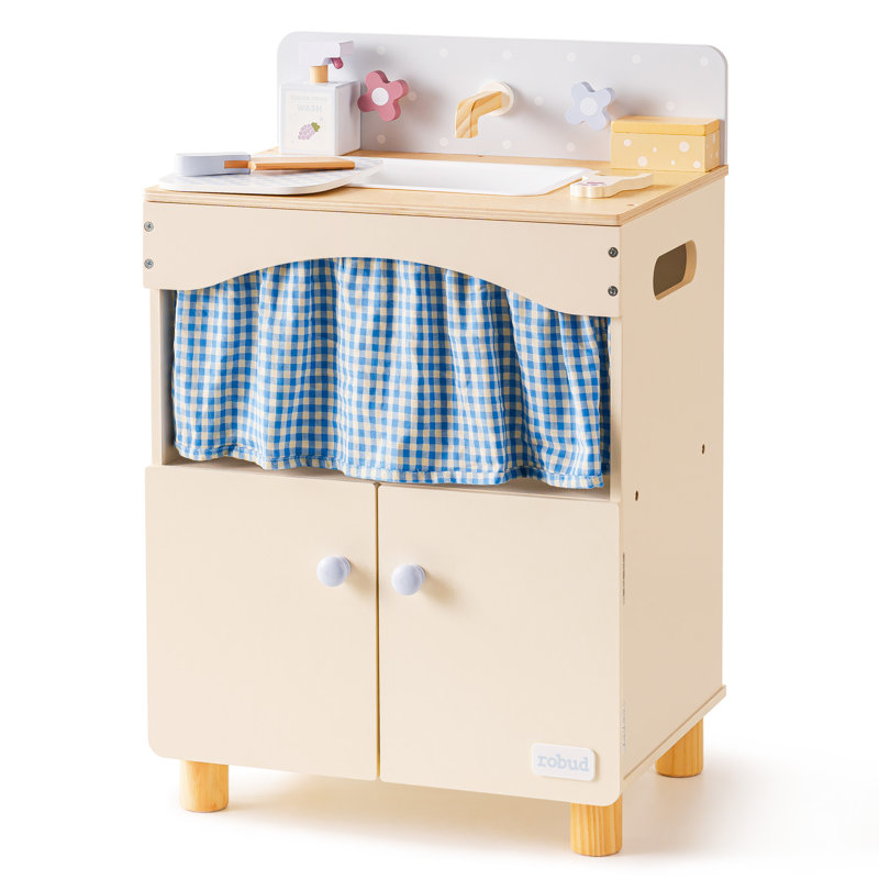  Aslee Toy Kitchen Cabinet with Realistic Sink and Faucet, Interactive Play Kitchen Sink with Running Water, Pretend Cleaning & Storage Activities for Kids
