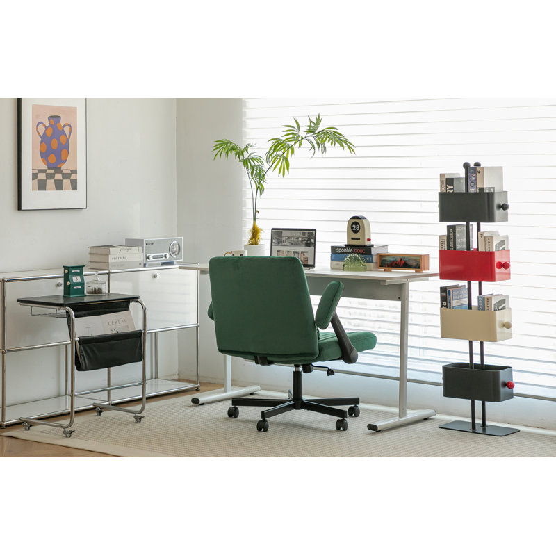 Criss Cross Armrest Office Chair with Wheels – Modern Velvet Upholstery, Green
