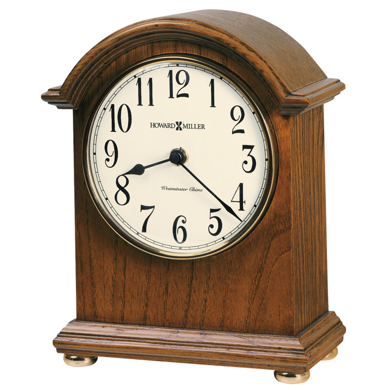 Traditional Analogue Quartz Movement / Crystal Tabletop Clock in Oak Yorkshire/Polished Brass