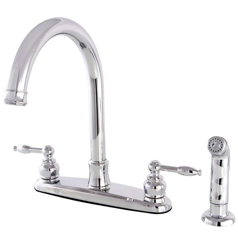 Kingston Brass Knight Two-Handle 4-Hole 8" Centerset Kitchen Faucet with Side Sprayer, Polished Chrome