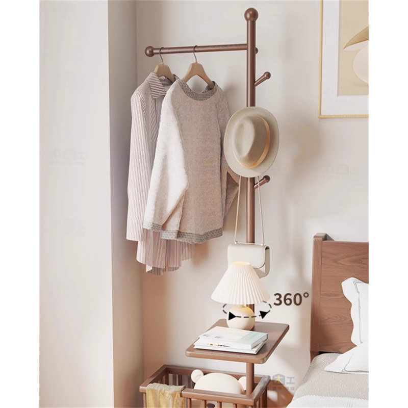 Multifunctional Solid Wood Clothes And Hat Stand With Laundry Basket, Brown